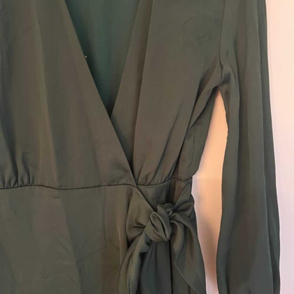 ASTR the Label Long Sleeve Satin Wrap Dress Emera… - image 3