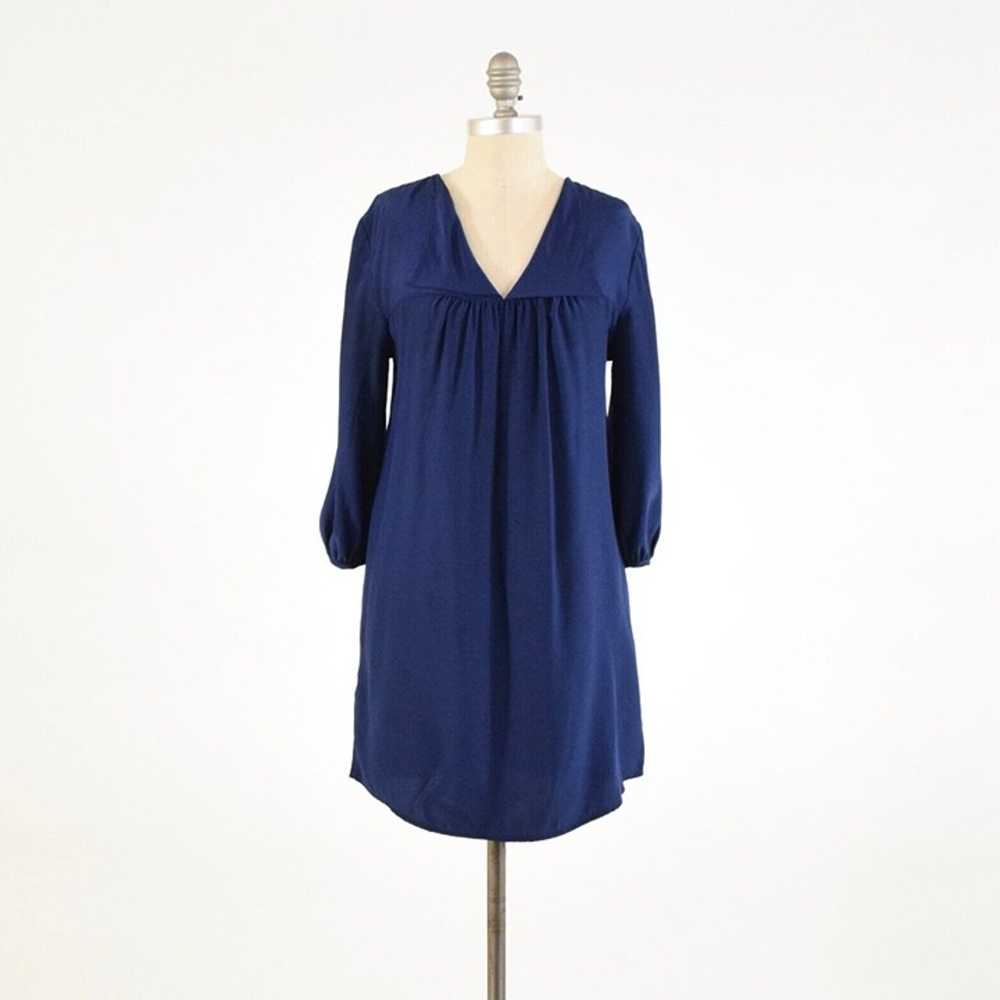 Aaron Ashe Navy Blue Silk Peasant Shift Dress - image 1