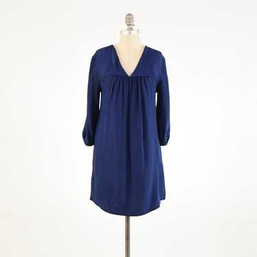 Aaron Ashe Navy Blue Silk Peasant Shift Dress - image 1