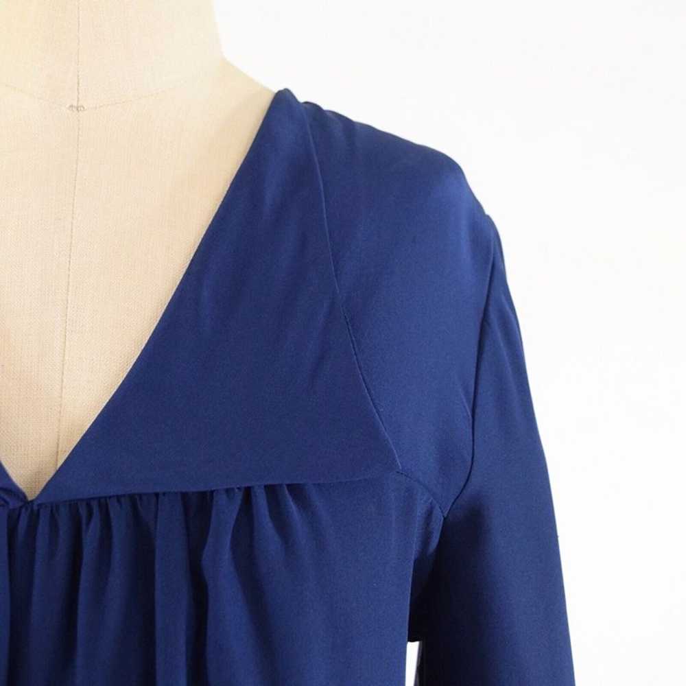 Aaron Ashe Navy Blue Silk Peasant Shift Dress - image 2