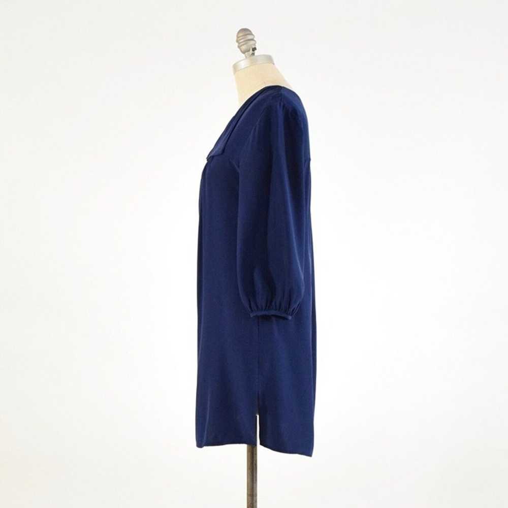 Aaron Ashe Navy Blue Silk Peasant Shift Dress - image 3