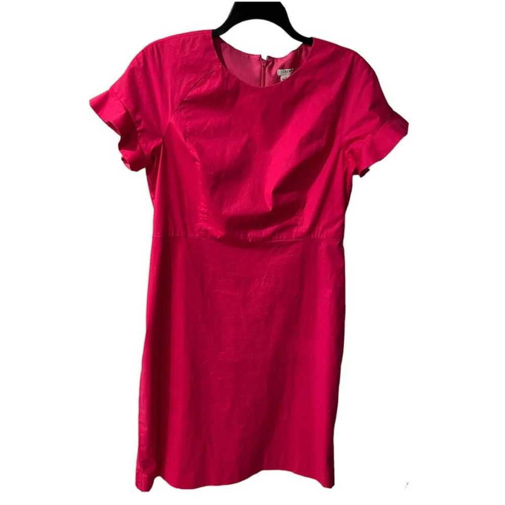 J. Crew Sheath Dress Womens sz 14 Hot Pink Ruffle… - image 1