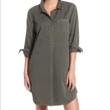 Madewell Olive Green Long Sleeve Shirt Dress 100% 