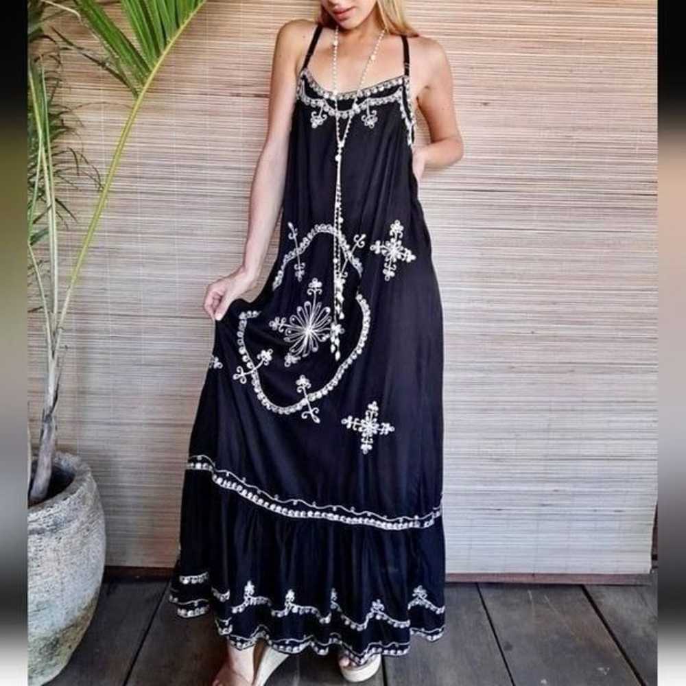 MAMZEL Maxi Black Embroidered Sequins Dress Size M - image 1