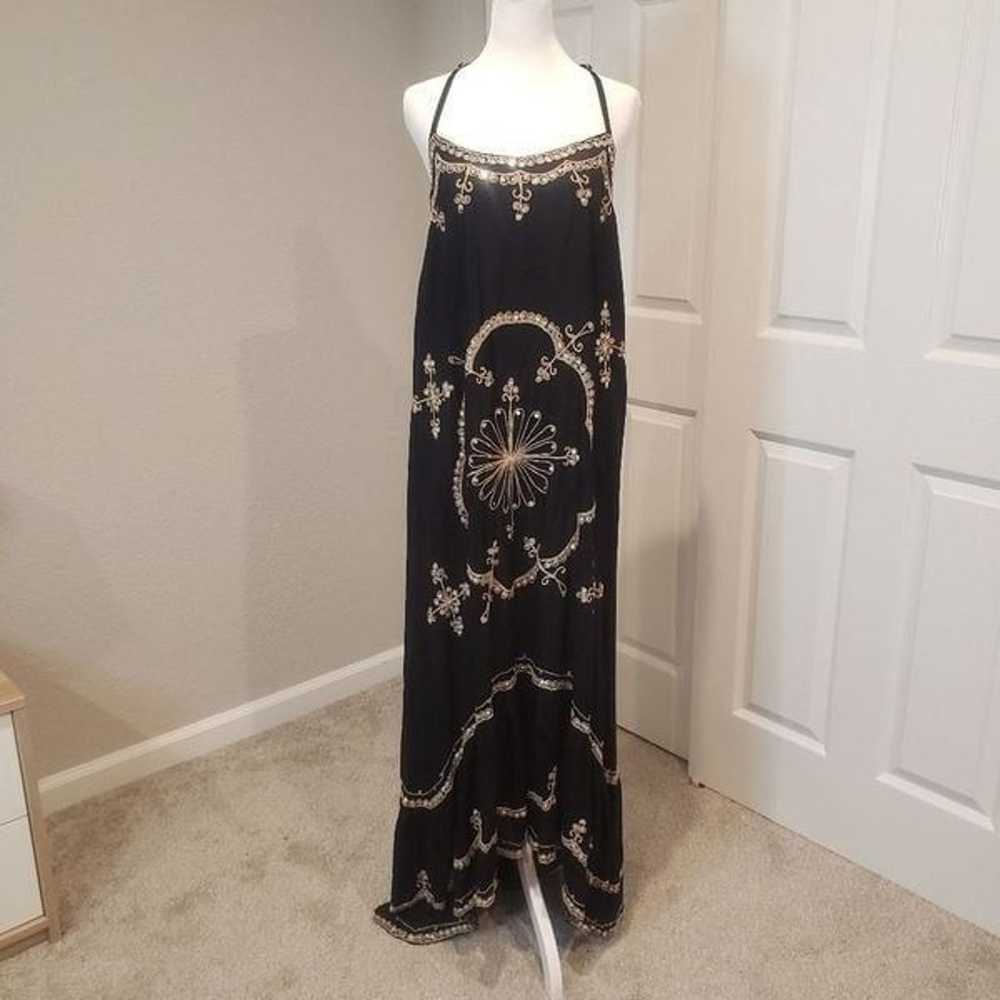 MAMZEL Maxi Black Embroidered Sequins Dress Size M - image 3