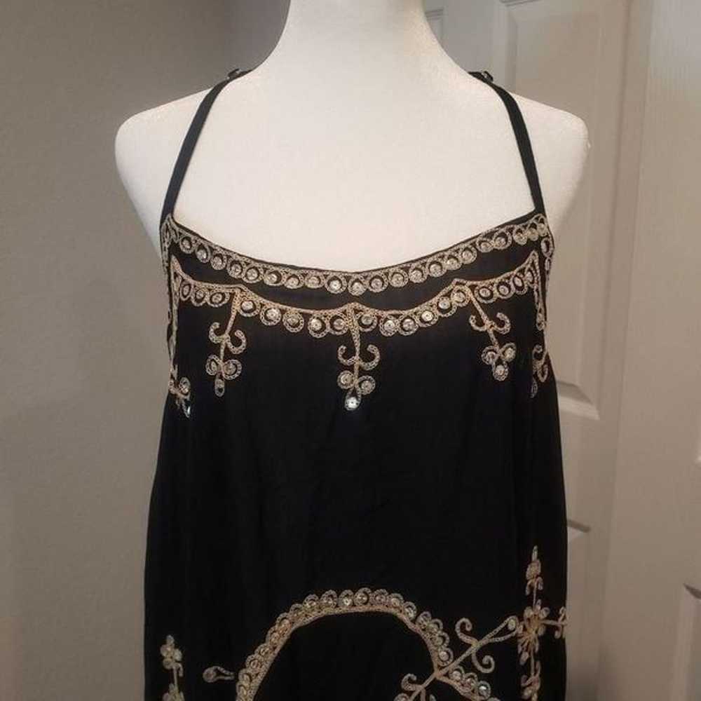 MAMZEL Maxi Black Embroidered Sequins Dress Size M - image 4