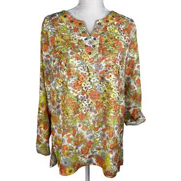 Other Multiples Top Blouse Retro Floral L Semi-Sh… - image 1