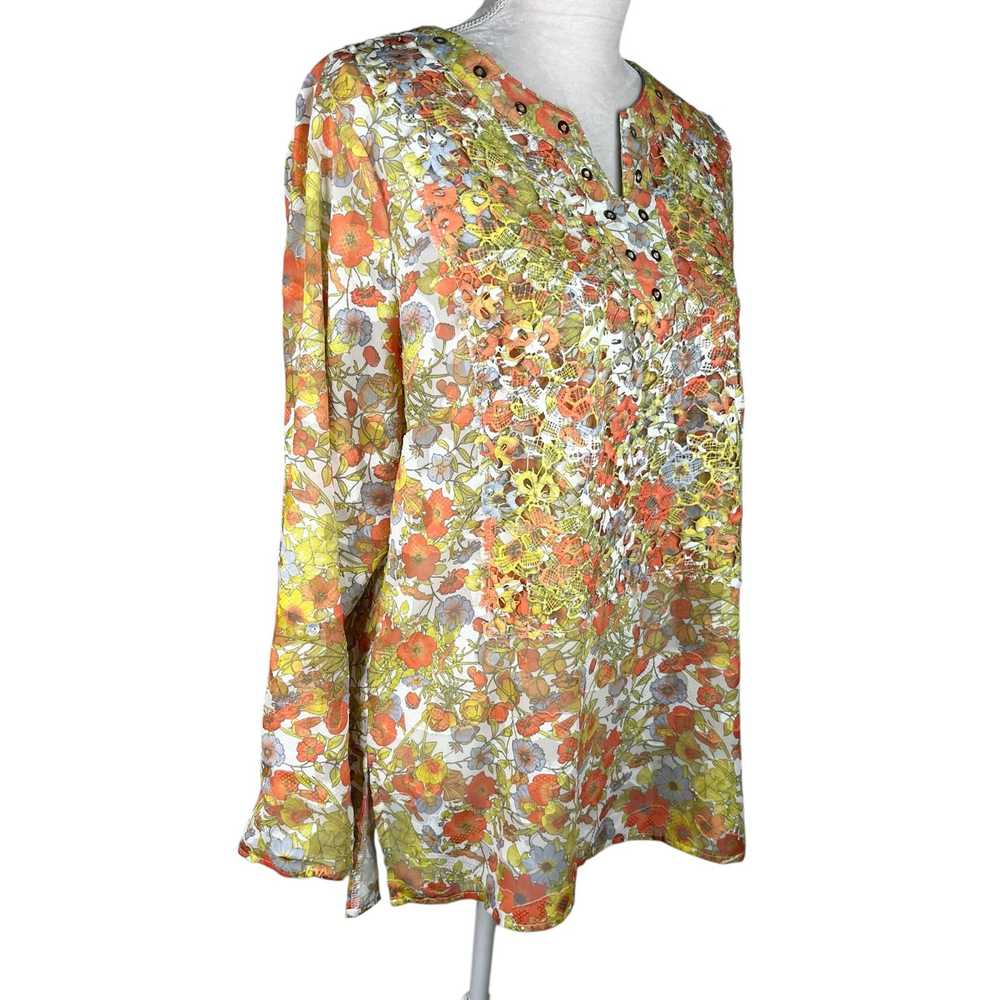 Other Multiples Top Blouse Retro Floral L Semi-Sh… - image 4