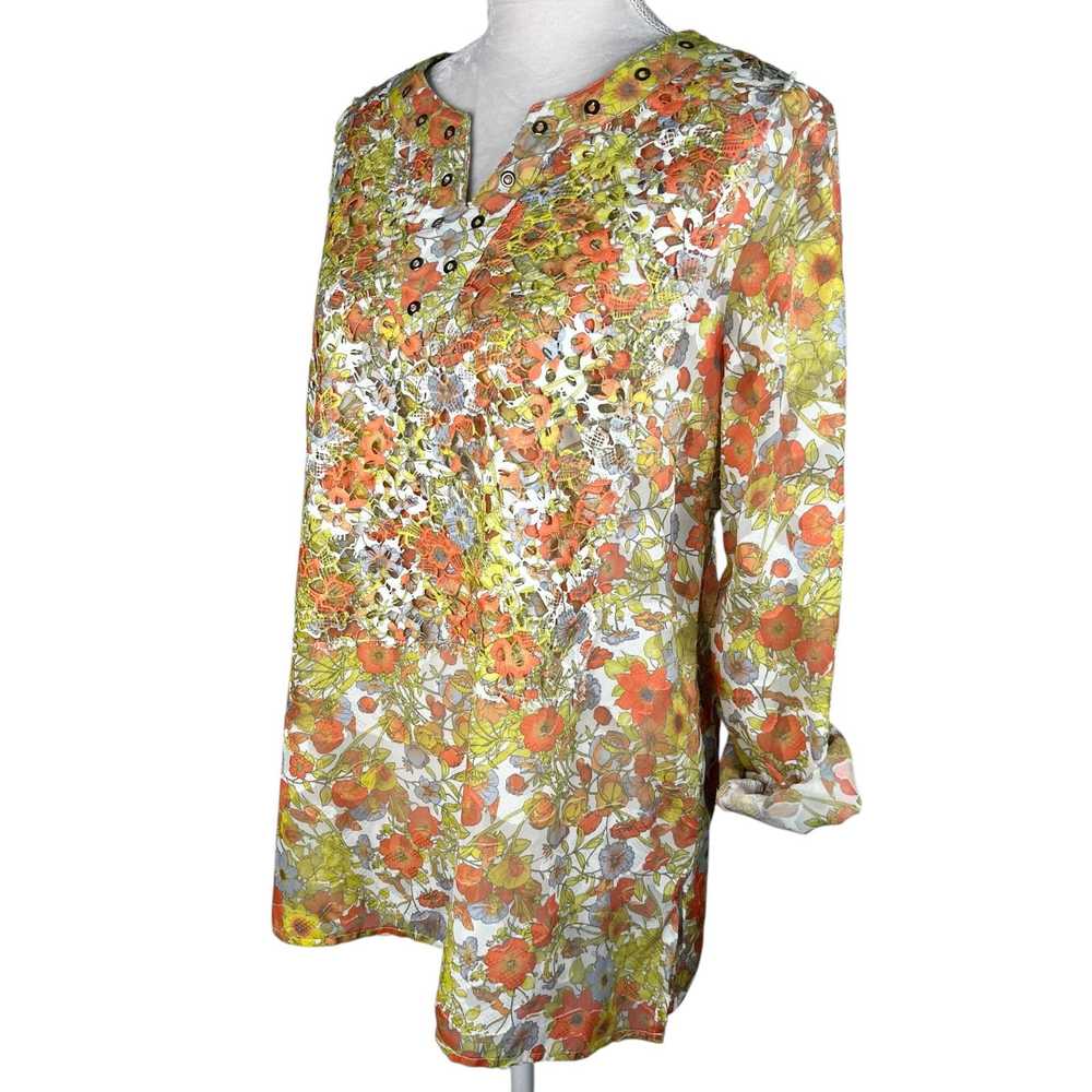 Other Multiples Top Blouse Retro Floral L Semi-Sh… - image 5