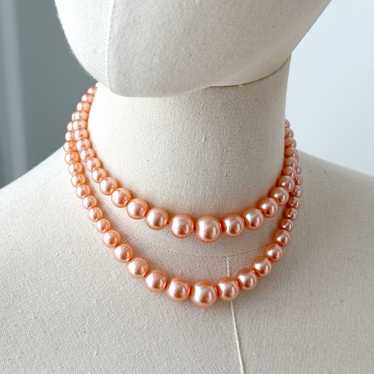 Vintage Peach Faux Pearls Double Layered Classic … - image 1