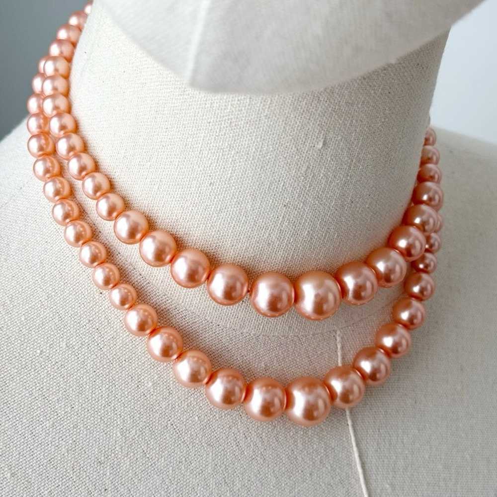 Vintage Peach Faux Pearls Double Layered Classic … - image 2