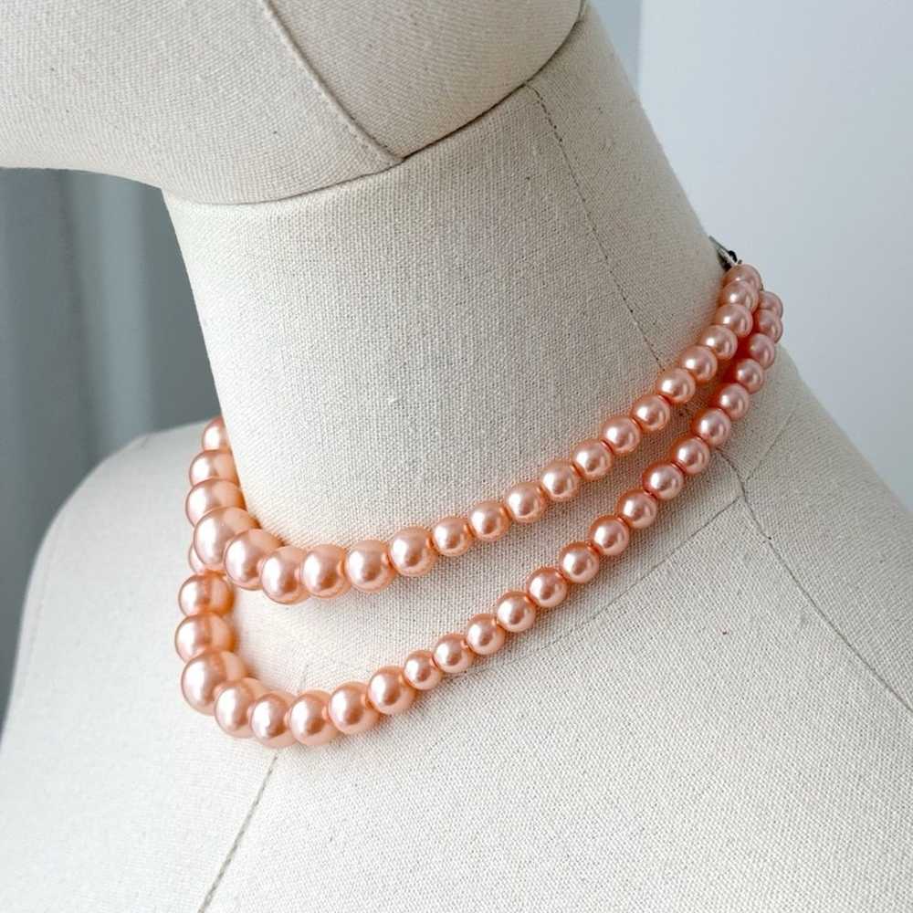 Vintage Peach Faux Pearls Double Layered Classic … - image 3