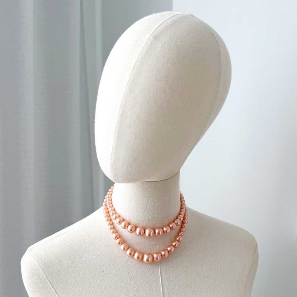 Vintage Peach Faux Pearls Double Layered Classic … - image 5