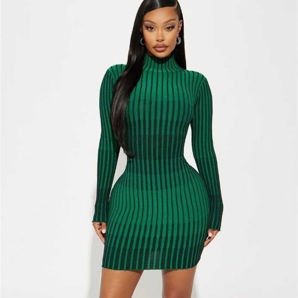 Fashion Nova Green and Black Bodycon Sweater Dress - image 1