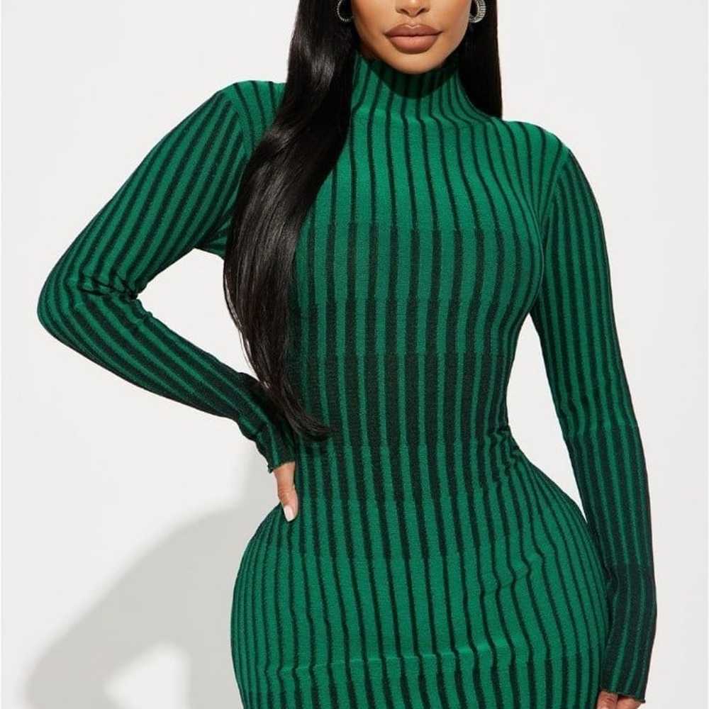 Fashion Nova Green and Black Bodycon Sweater Dress - image 2