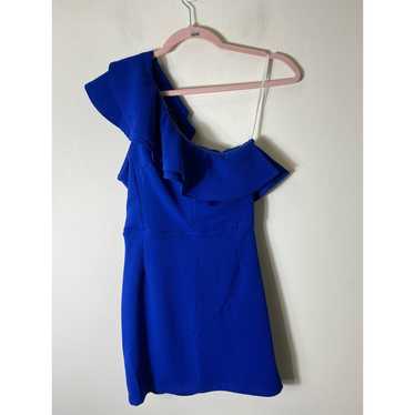 Lulus Blue One Shoulder Dress with Ruffle Detail s