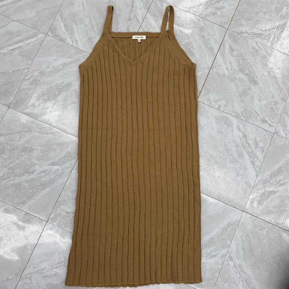 ▲Global Work Knit Dress Ribbed Camel V-neck Size … - image 2