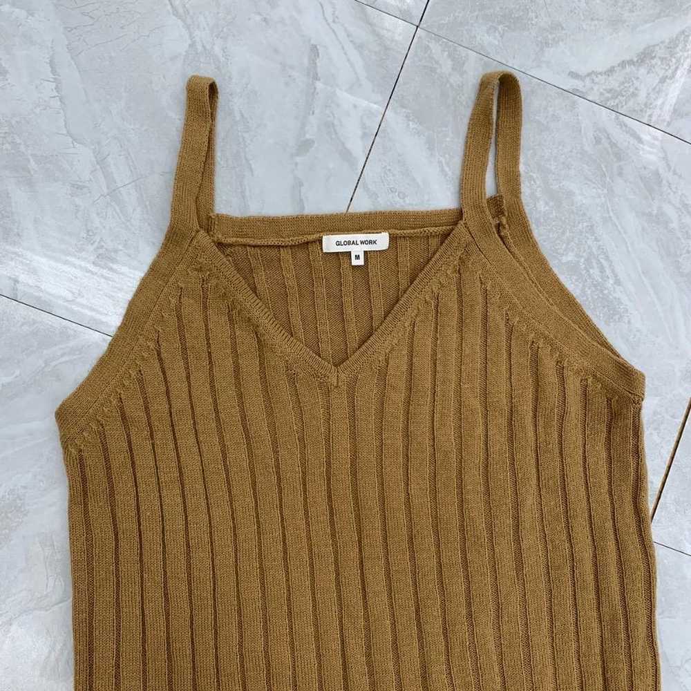 ▲Global Work Knit Dress Ribbed Camel V-neck Size … - image 3