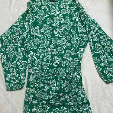 ZARA dress, mini, long sleeve, green, floral, bota