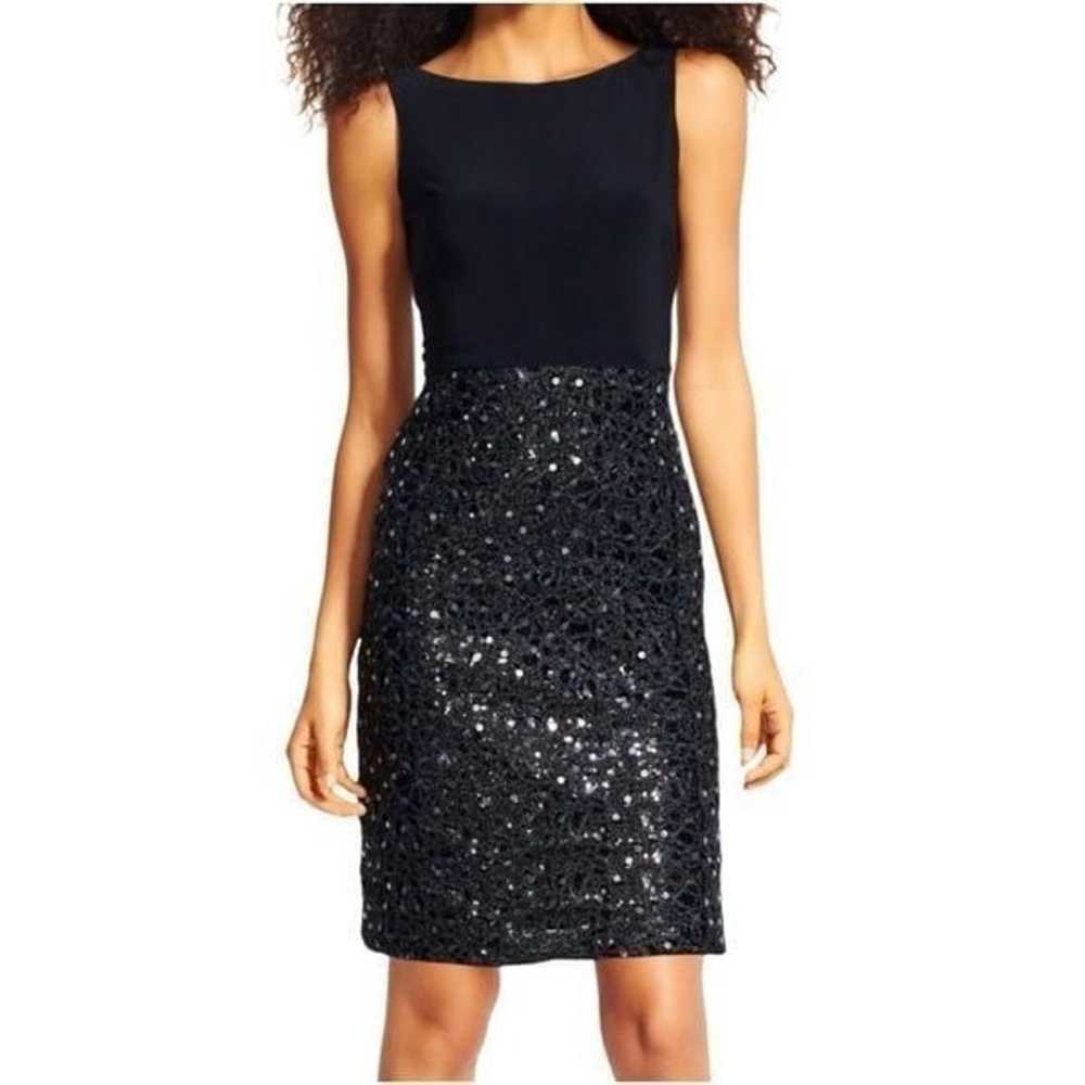 Adrianna Papell Black Sequins Embellished Cocktai… - image 1