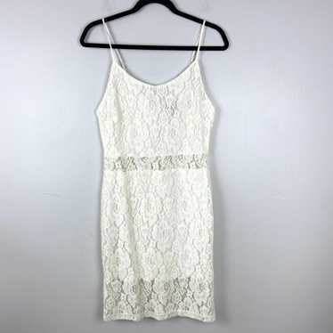 Aqua Bloomingdales White Lace Overlay Dress Sheer 