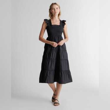 EUC Quince Black Organic Cotton Smocked Midi Dress