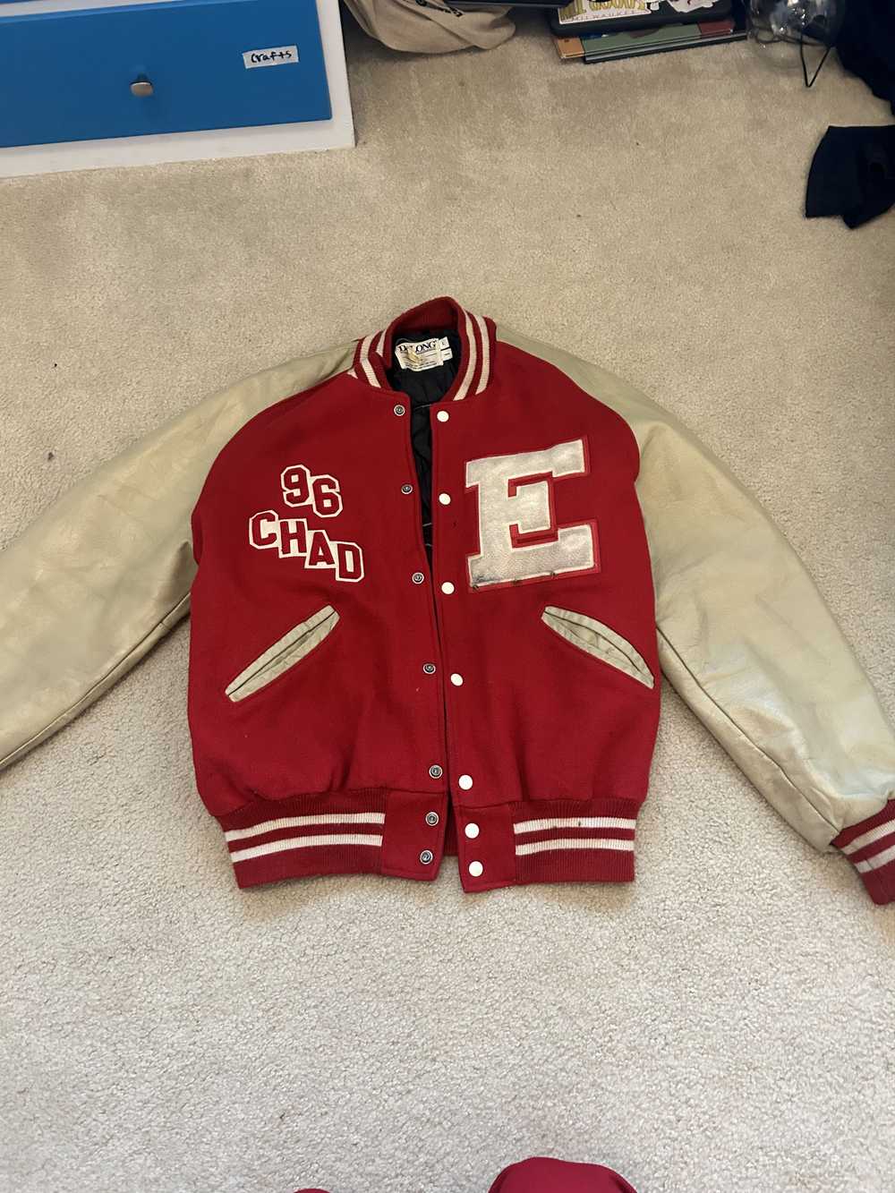 Varsity Jacket Red and White Vintage Varsity Jack… - image 1