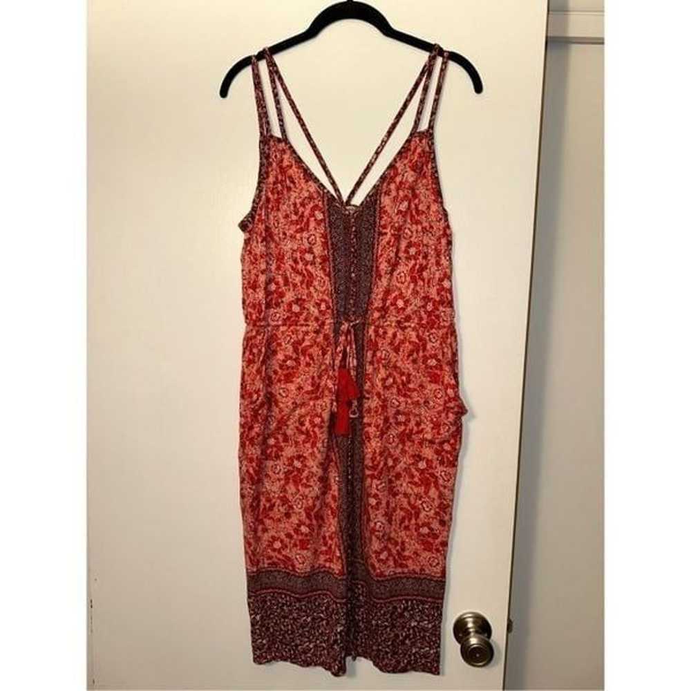 Lucky Brand Women’s Red Floral Boho Midi Dress Si… - image 1