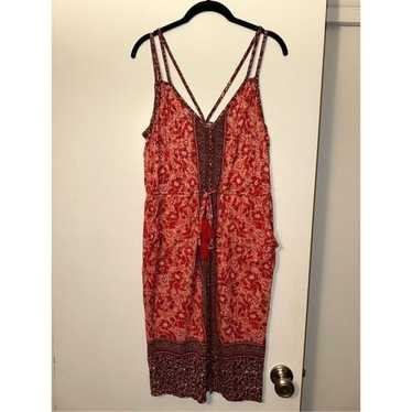 Lucky Brand Women’s Red Floral Boho Midi Dress Si… - image 1