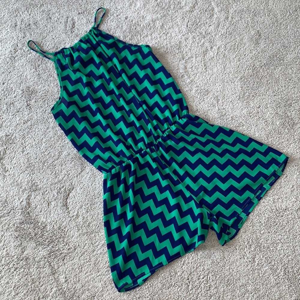 MITTO Blue & Green Sleeveless Chevron Shorts Romp… - image 1