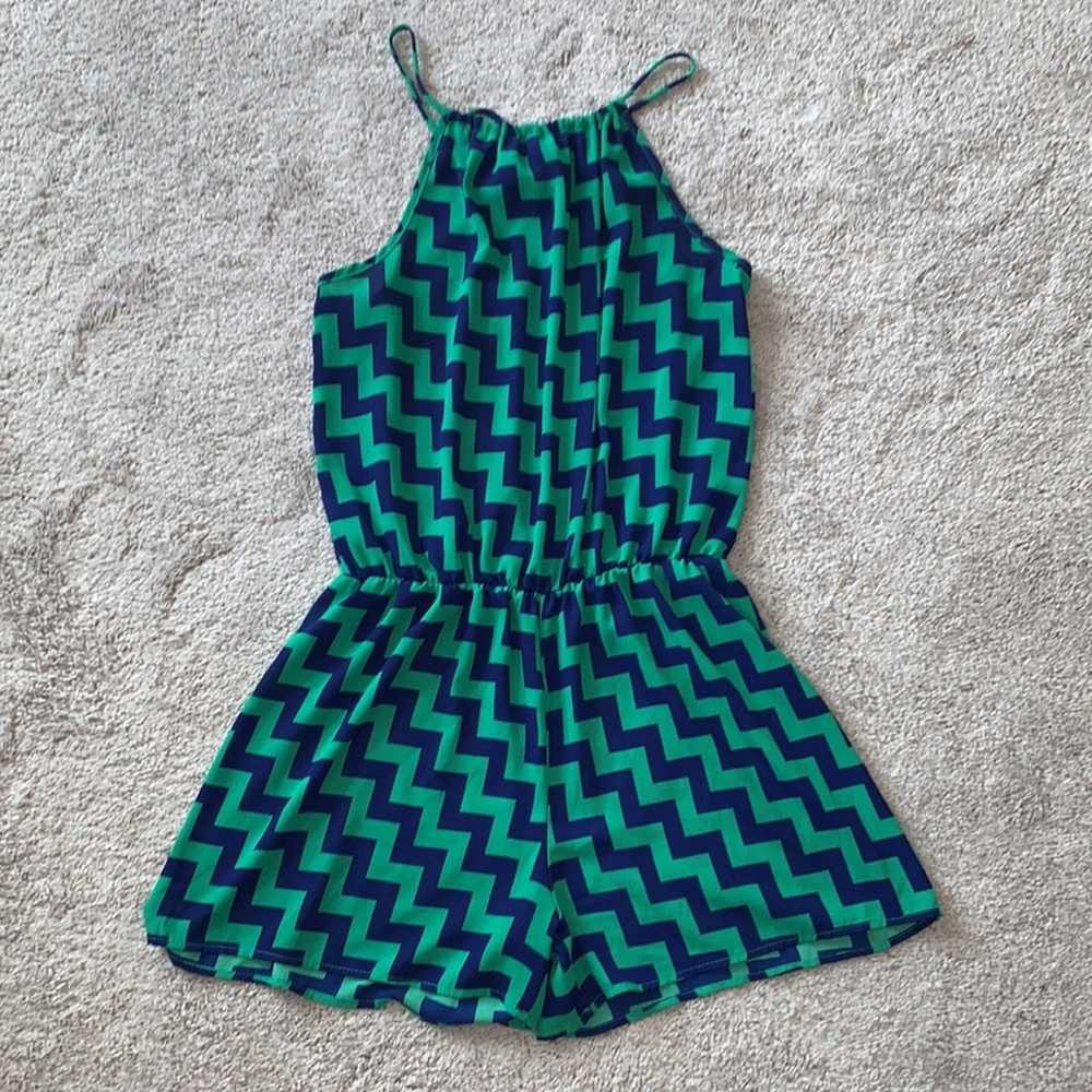 MITTO Blue & Green Sleeveless Chevron Shorts Romp… - image 2