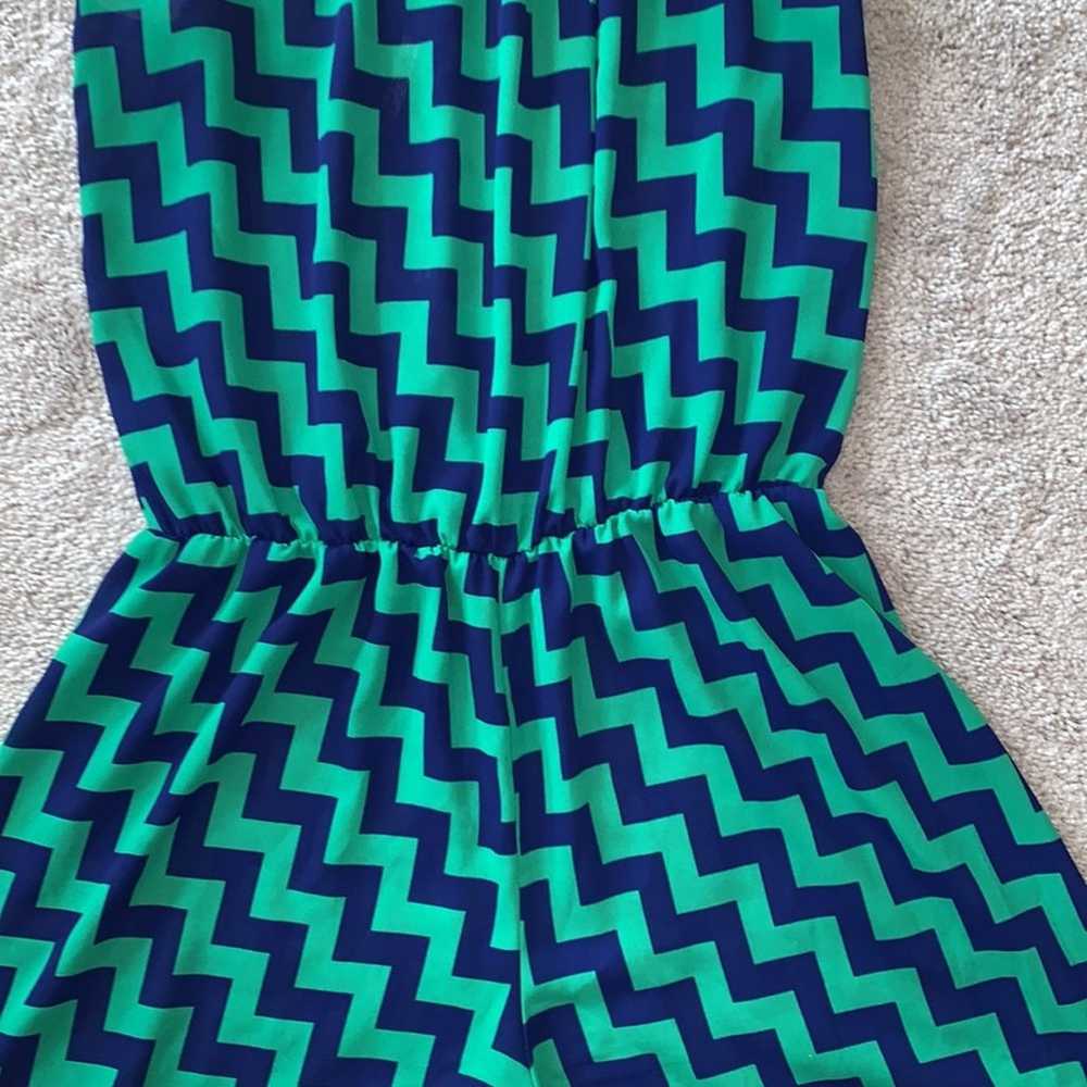 MITTO Blue & Green Sleeveless Chevron Shorts Romp… - image 3