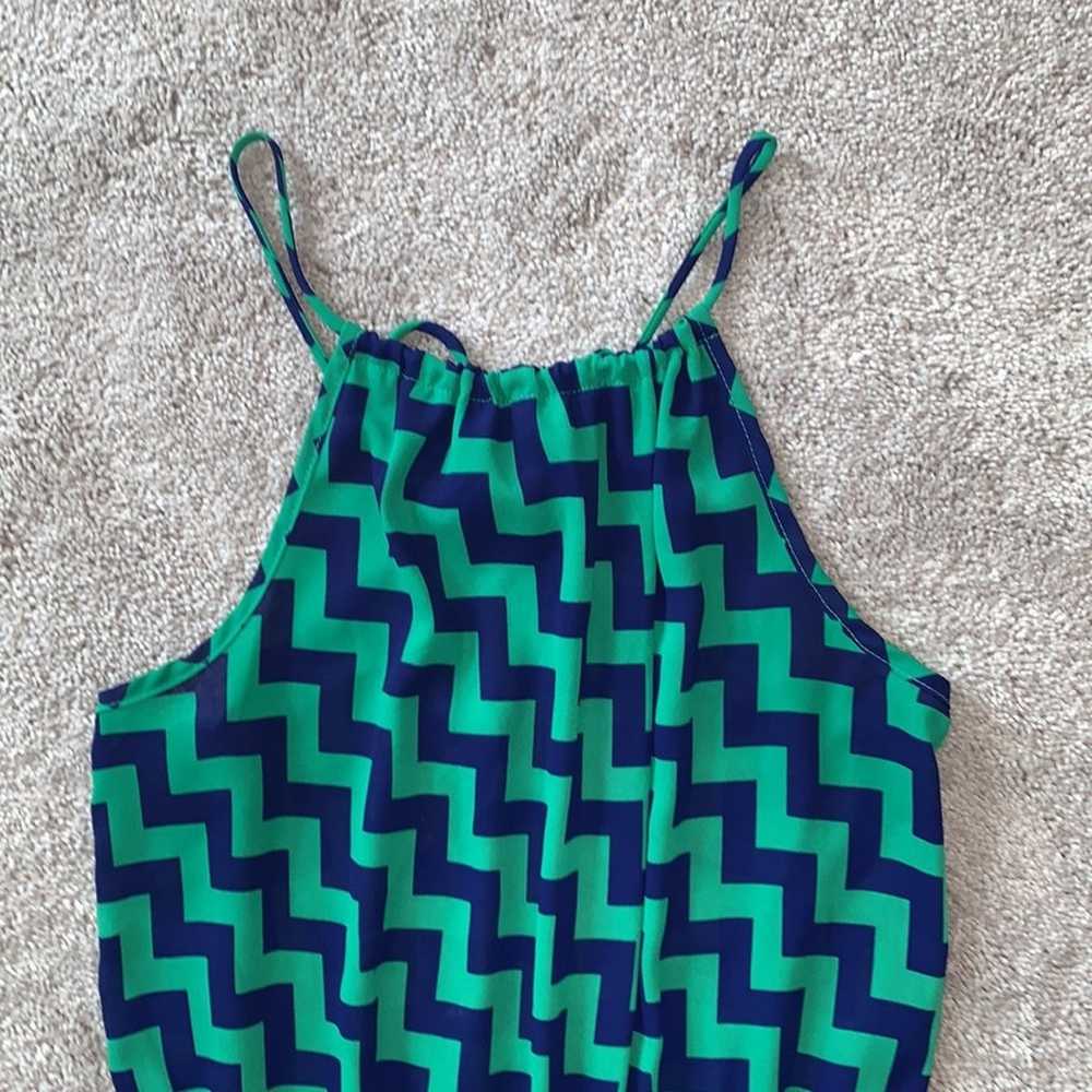 MITTO Blue & Green Sleeveless Chevron Shorts Romp… - image 4