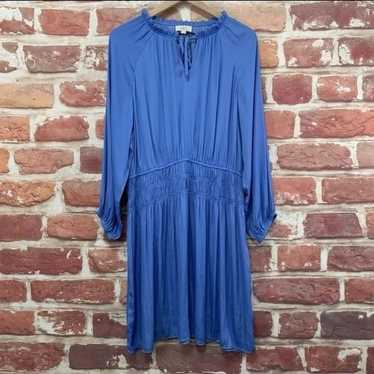 LOFT Blue  Satin  Long Sleeve Knee-Length Popover 