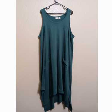 LOGO Lori Goldstein Green Cotton Midi Dress Asymme