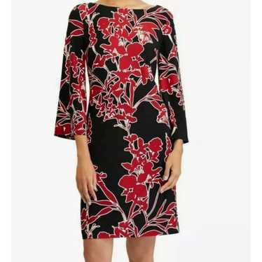 euc Lauren Ralph Lauren Black Red Floral Print 3/… - image 1