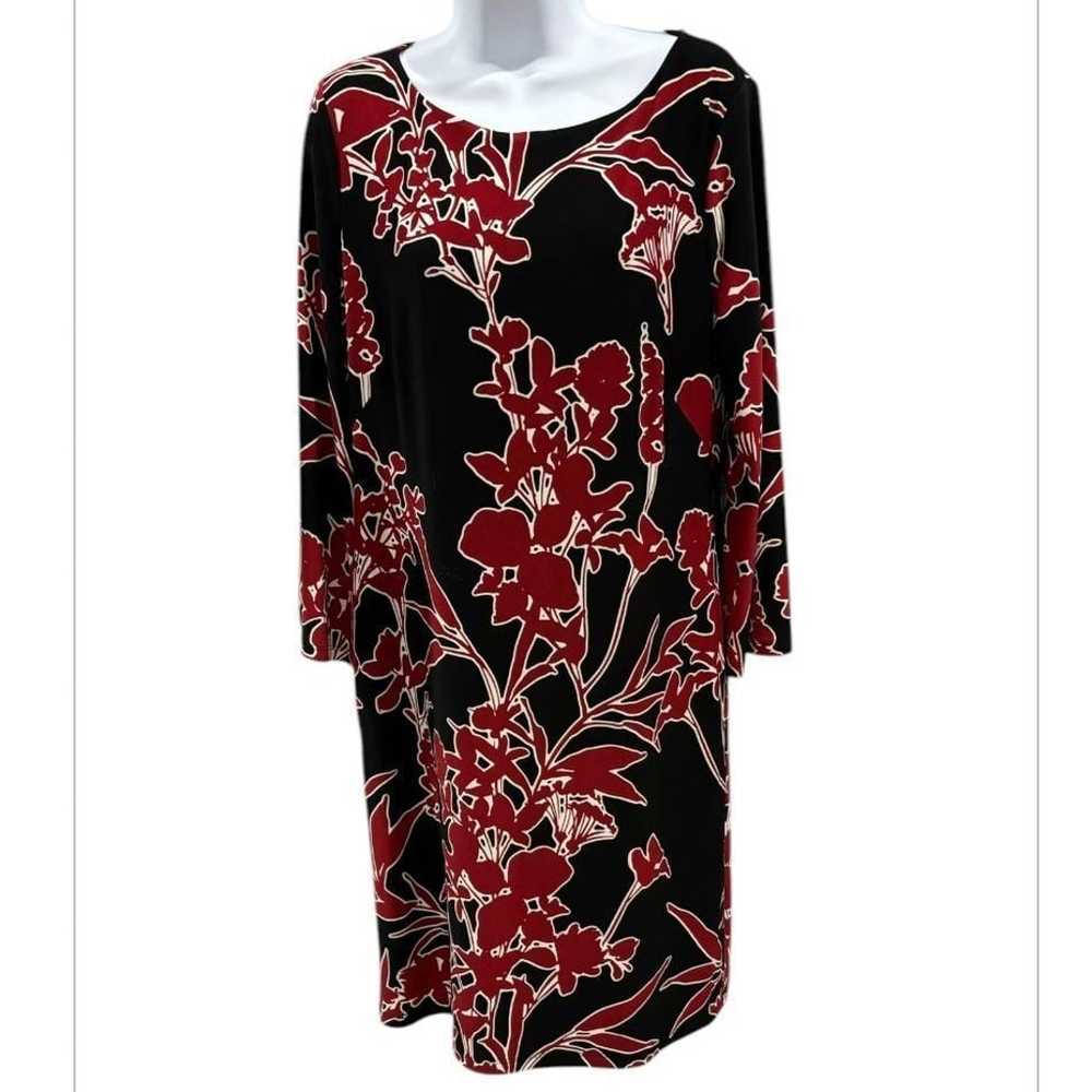 euc Lauren Ralph Lauren Black Red Floral Print 3/… - image 3