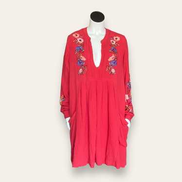 vibrant Long sleeve tunic dress w/ embroidered sle