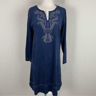 Soft Surroundings Navy Faux Suede Embellished Dres