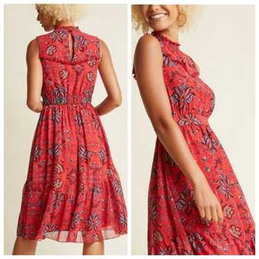 Modcloth Floral Print Ruffle High Neck Tiered Dres