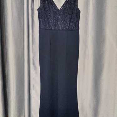 Adrianna Papell Navy Gown Lace top Like New Size … - image 1