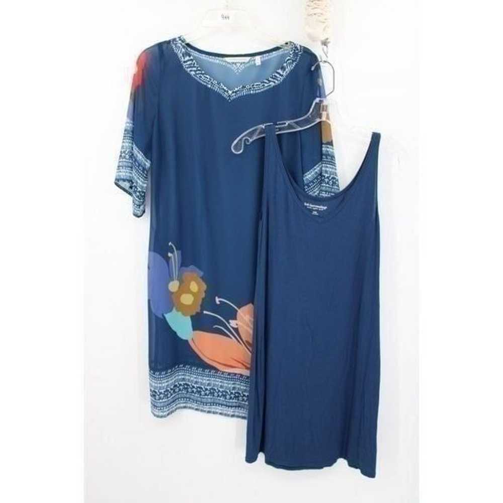 SOFT Surroundings Hibiscus Shift Dress Mp Blue Fl… - image 1