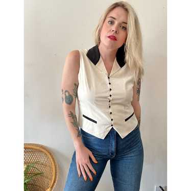 Vintage 90’s Ivory & Black Silk Vest size 14 - image 1