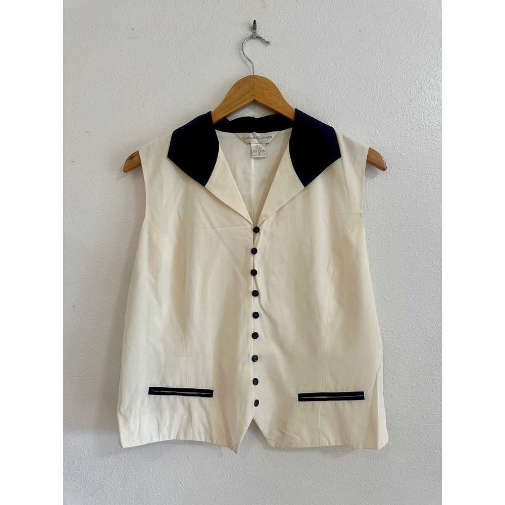 Vintage 90’s Ivory & Black Silk Vest size 14 - image 3