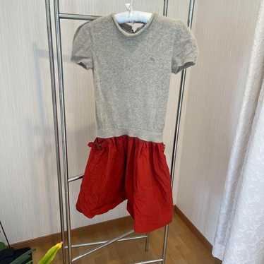 BURBERRY Short Sleeve Dress 38 Gray/Red - image 1