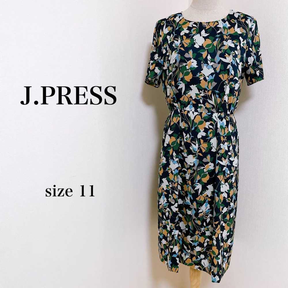 J.Press Dress Knee-Length Short Sleeve Floral Nav… - image 1