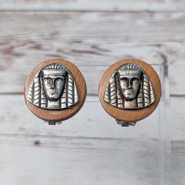 Vintage Clip On Earrings - Egyptian Pharaoh Design