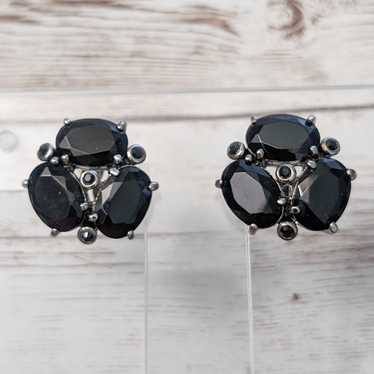 Vintage Monet Clip On Earrings - Black Statement E