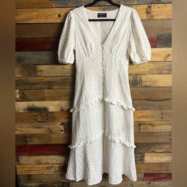 MINKPINK White Embroidered Button Front Midi Dress