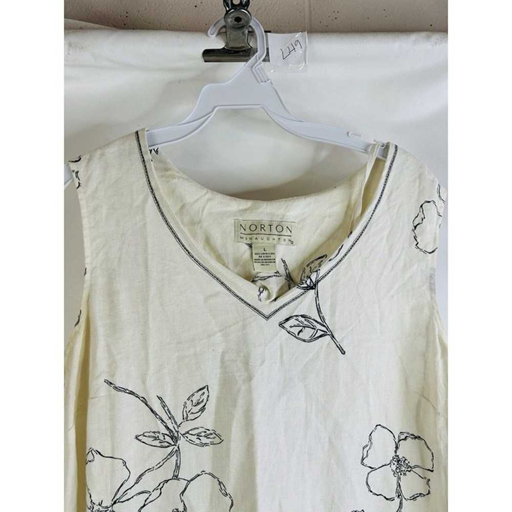 Vintage 90s Womens Large Linen Floral Sleeveless … - image 2